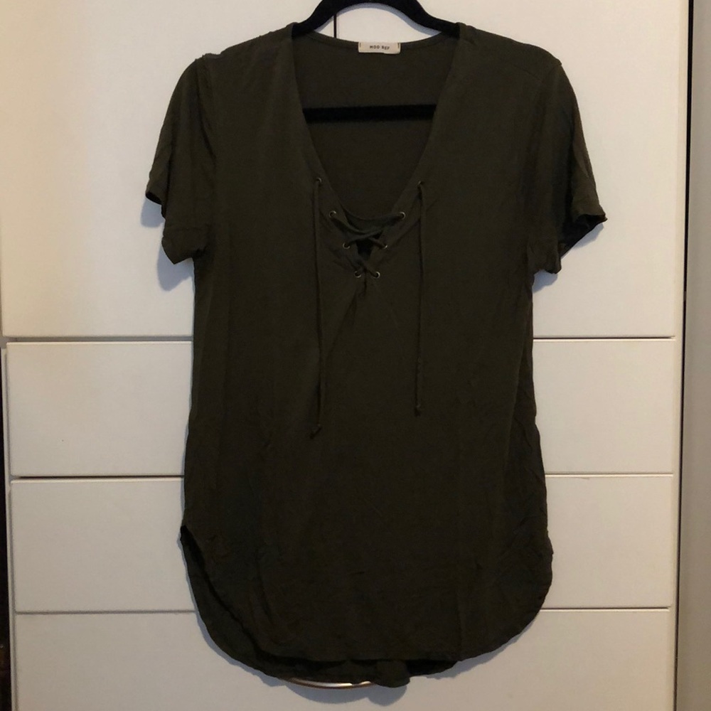 Olive green lace up Tee